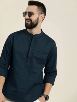 Men Solid Cotton Short Kurta